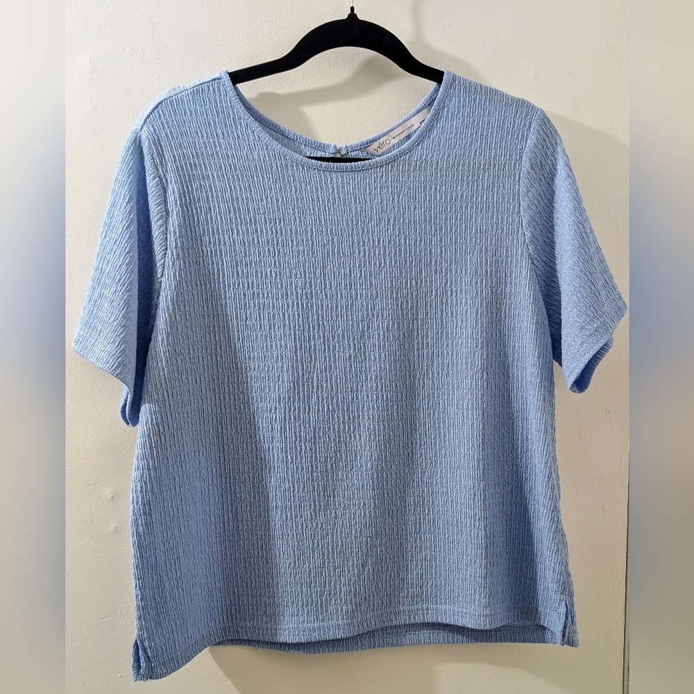 Véro Light Blue Textured Women's Top Large
